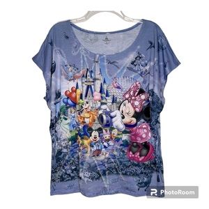 Disney Park Tee Covered with Disney Characters Blue Size L